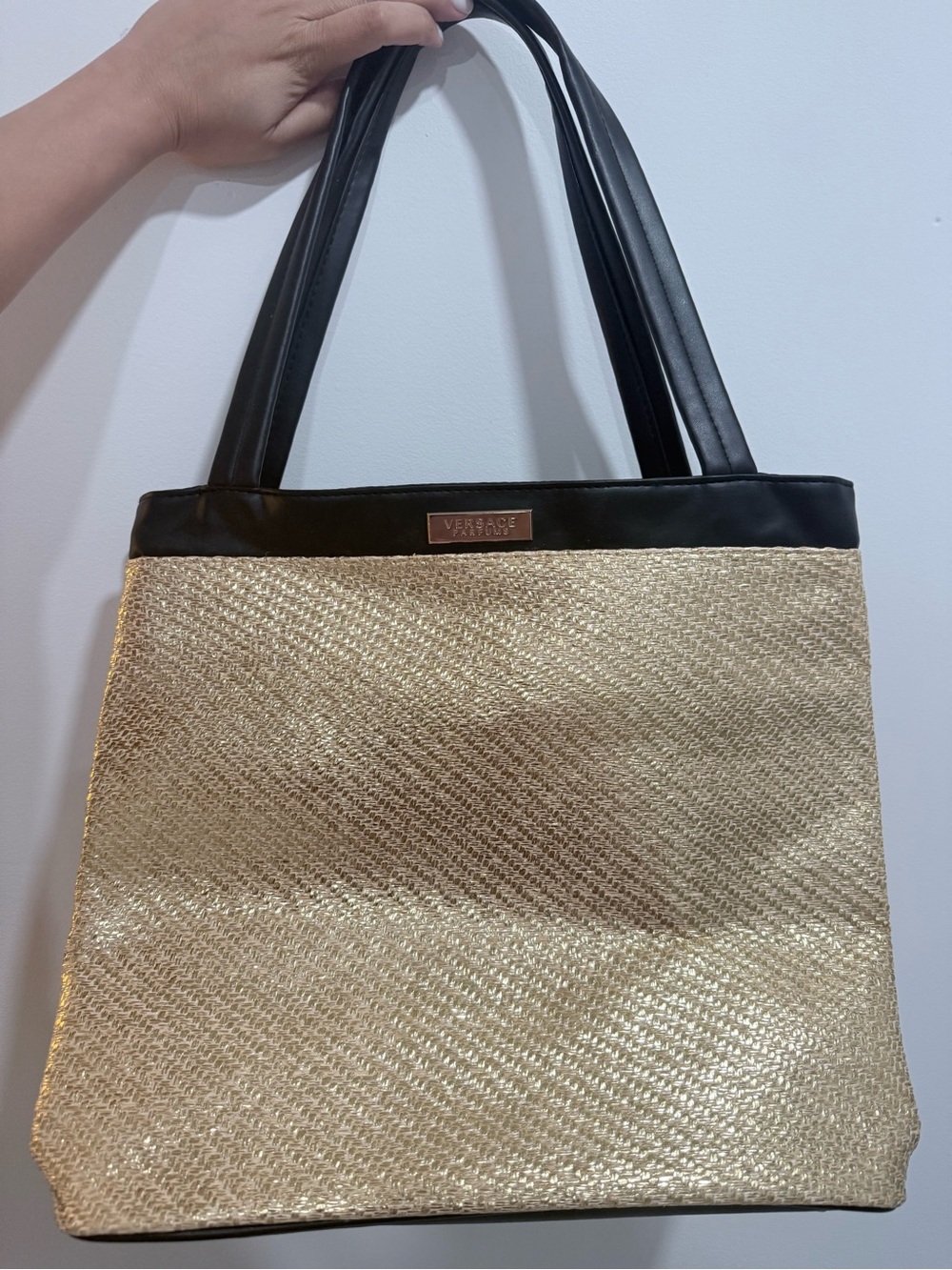 Versace Gold Tote with Black Trim - Picture 2 of 9